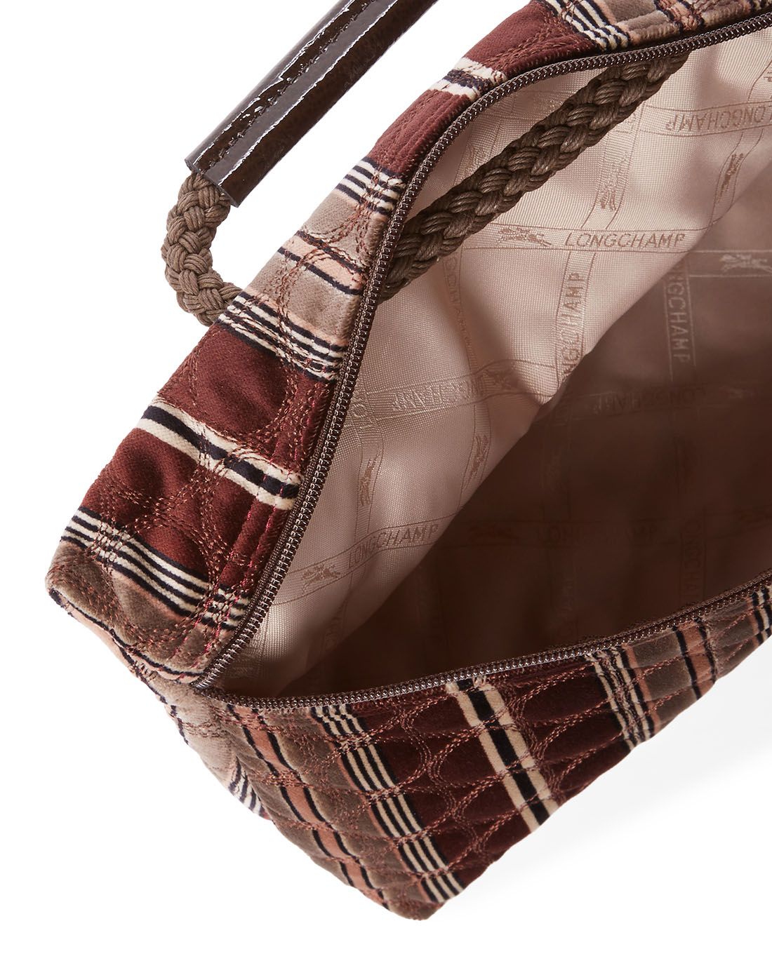 > longchamp 棕色竖纹大号手拿包