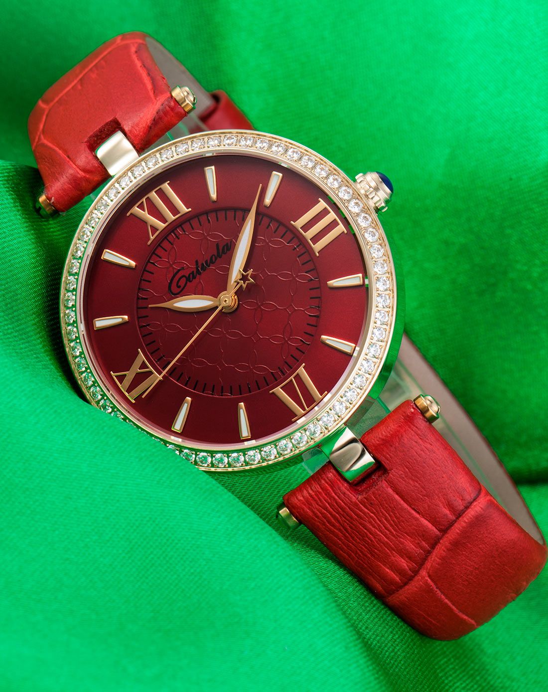 卡罗莱caluola手表专场 > 红色镶钻高雅个性女表