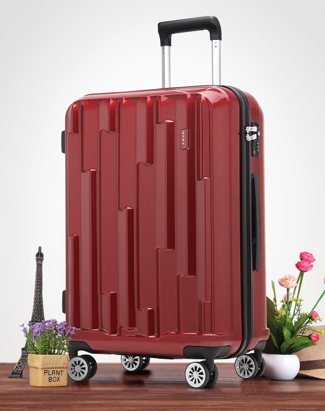 osdy流行亮面万向轮行李箱24寸红色