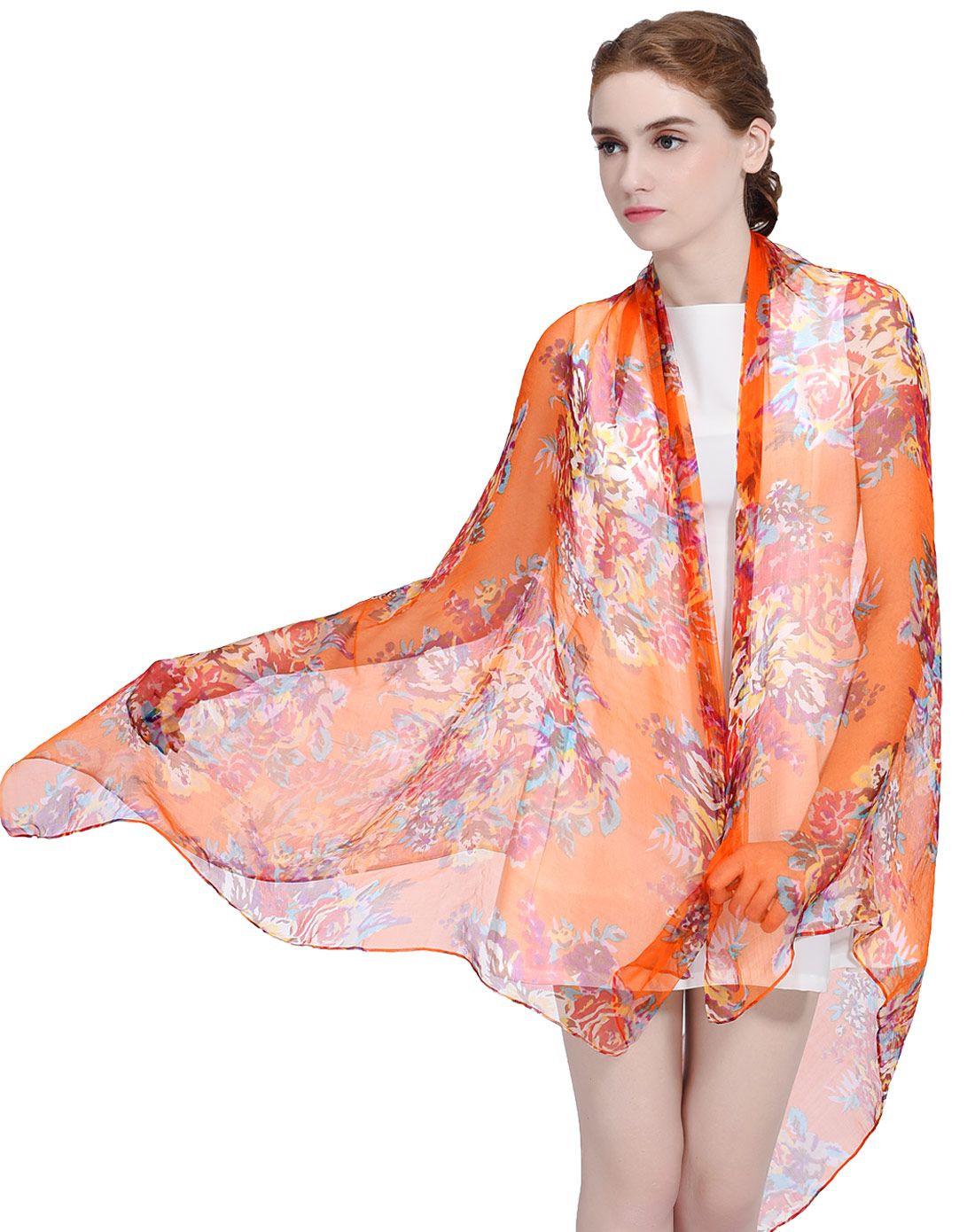 瑞格丽特 桑蚕丝乔其印花飘逸真丝雪纺超长丝巾