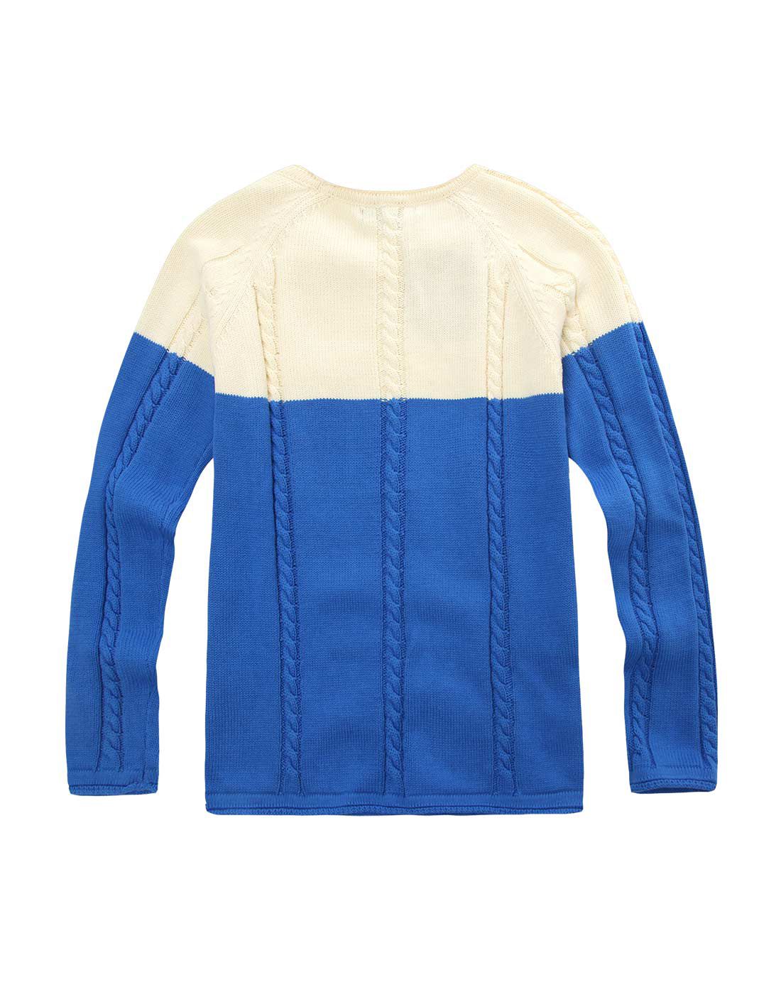 男童蓝色双色拼接套头毛衣