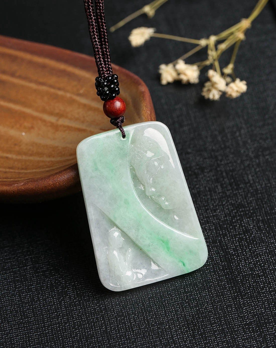 冰糯阳绿福泽天下天然a货翡翠佛牌