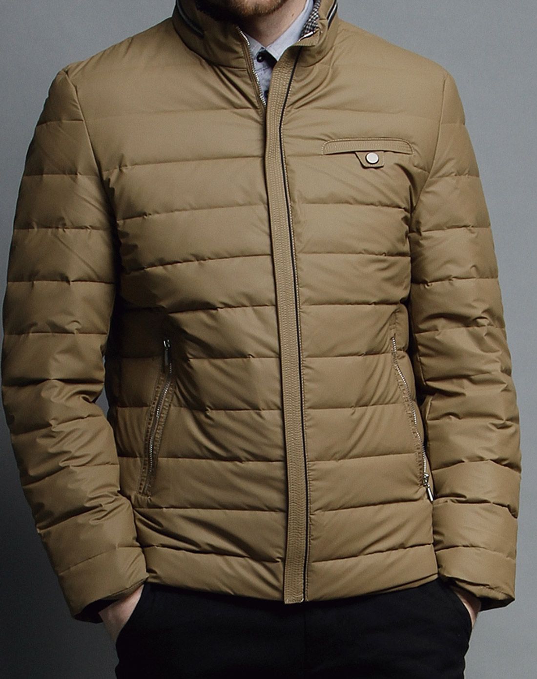 男式深卡其短款羽绒服