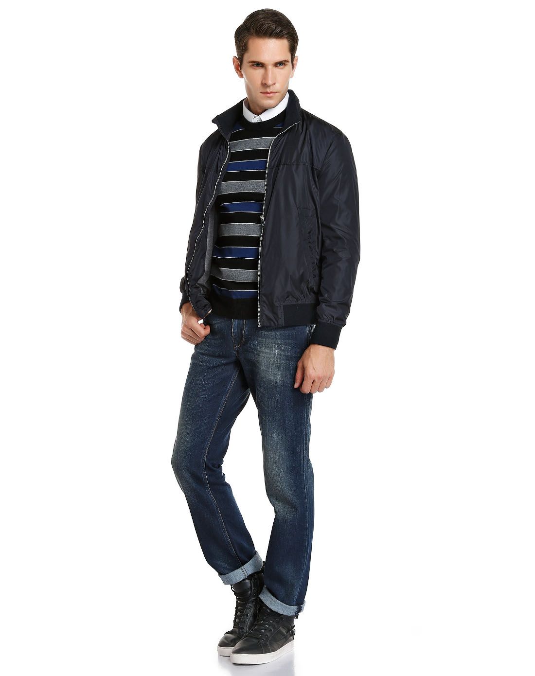 丹尼爱特daniel hechter男装专场 藏蓝色简约帅气长袖茄克