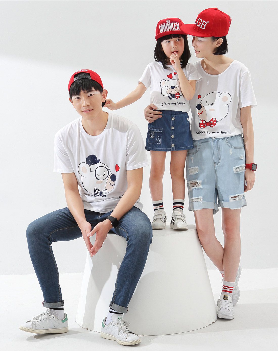 米白休闲个性时尚印花t恤亲子装妈妈款