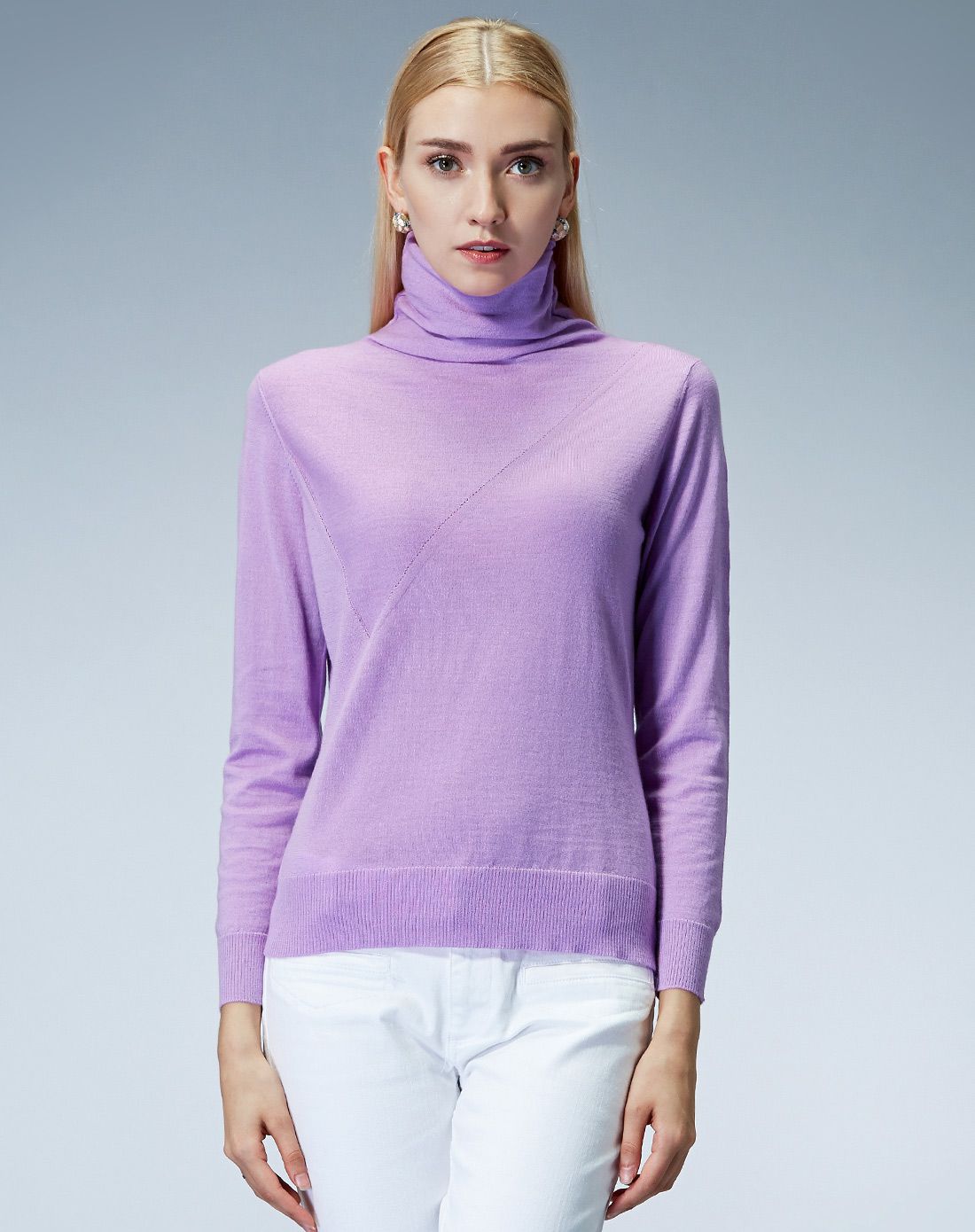 堆领精纺羊绒女衫