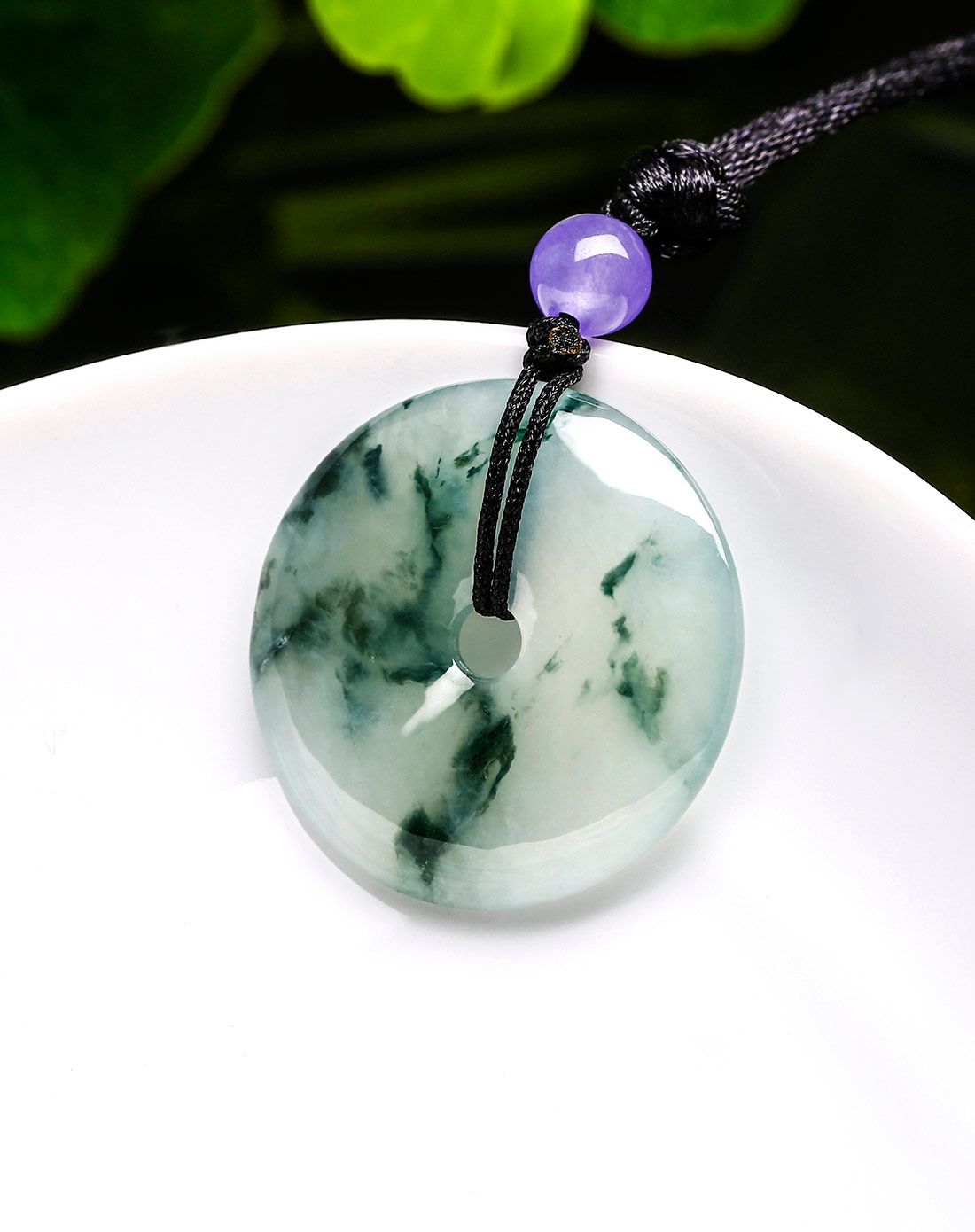 天然翡翠冰糯飘蓝花平安扣(附证书)