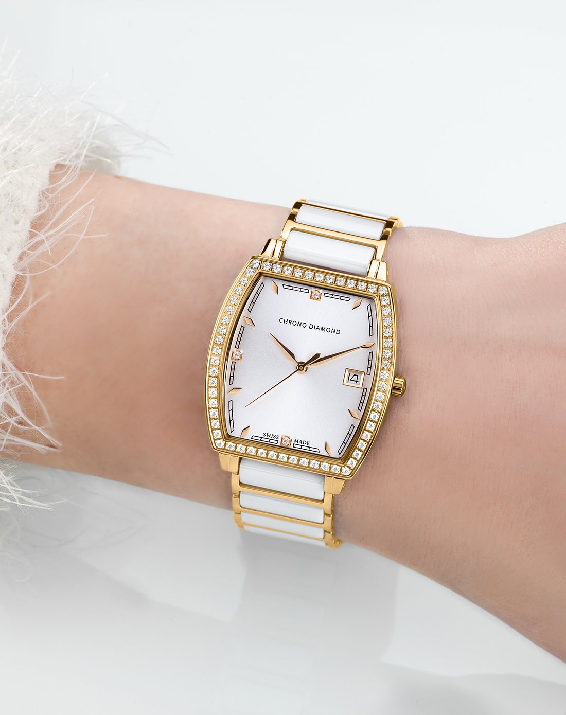 chrono diamond 瑞士工艺手表 精准你的时光女款陶瓷表带极简独特石英