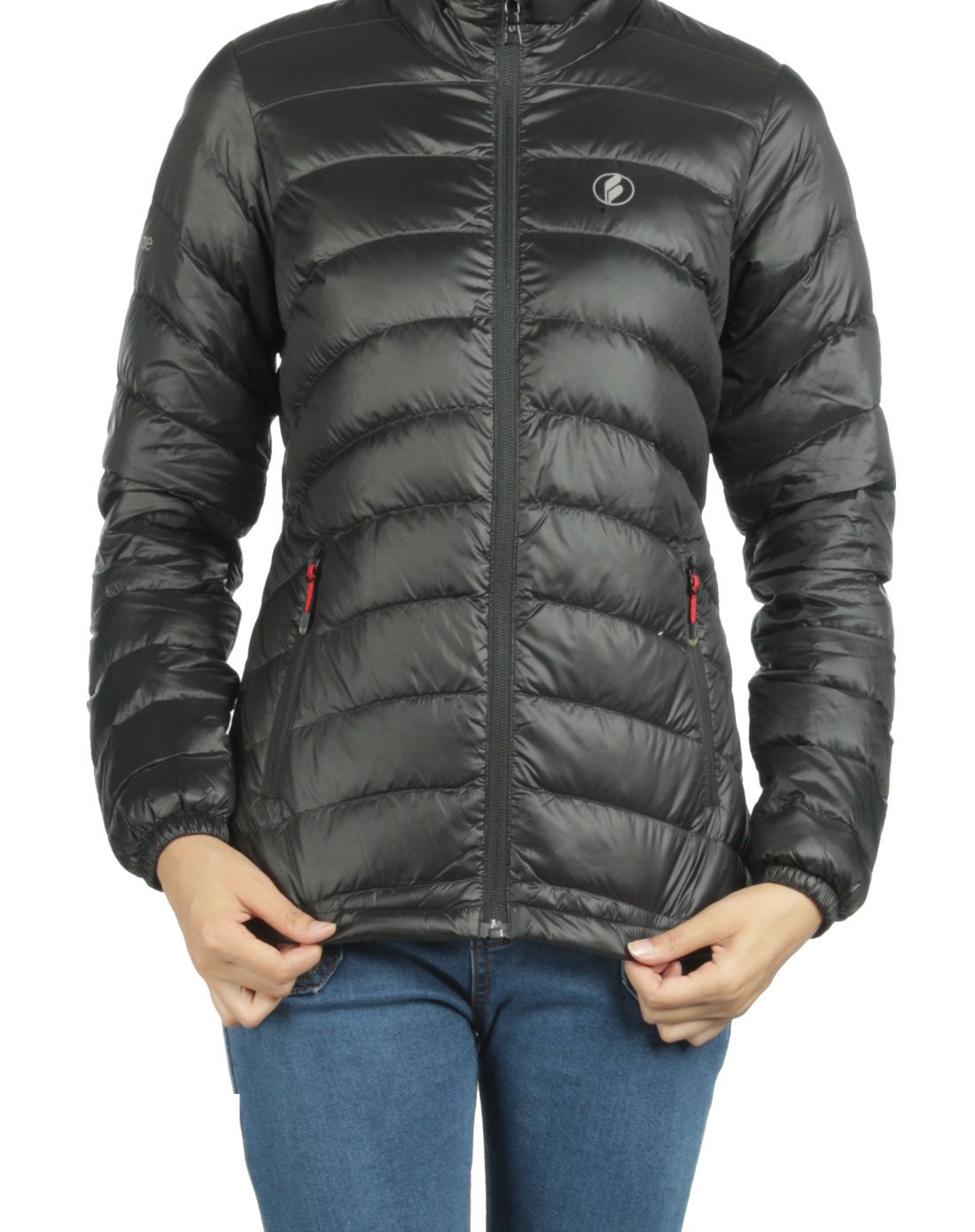 宝美beaume 轻薄便携柔软 女款黑色羽绒服 撞色设计