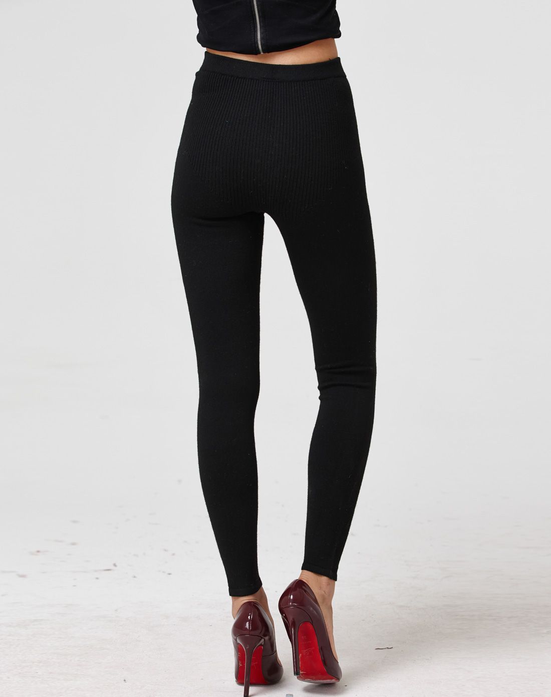 女士黑色羊绒修身体型裤