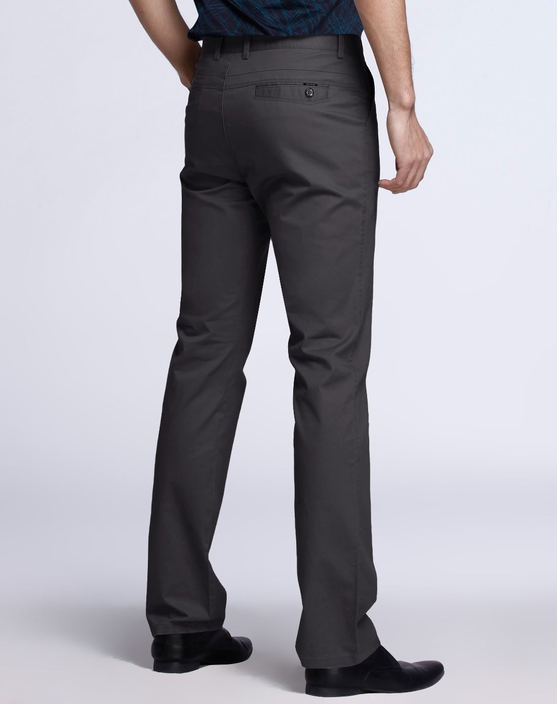 男款军灰色纯棉商务直筒休闲裤