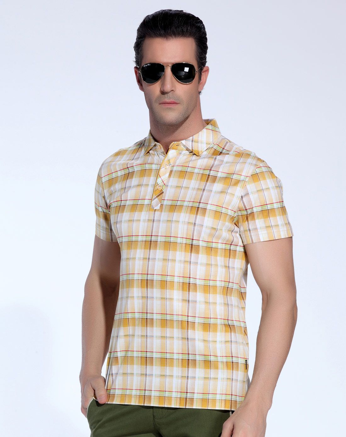 纯棉格子时尚休闲短袖polo衫