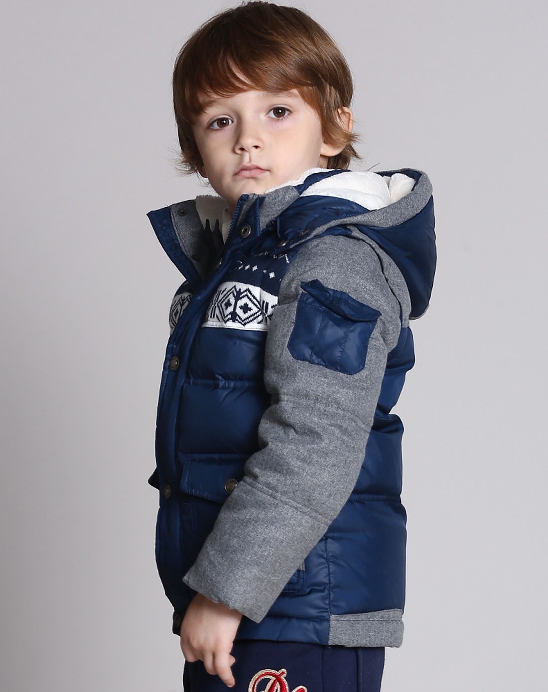 巴柯拉 男小童宝蓝中款羽绒服