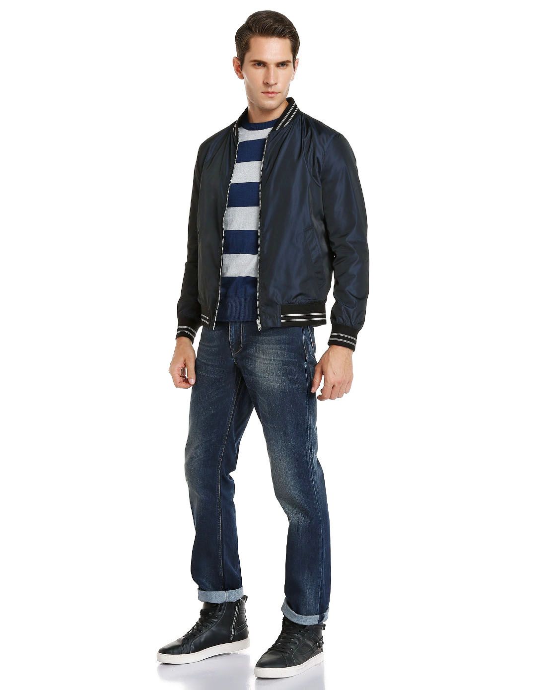 丹尼爱特daniel hechter男装专场 藏蓝/黑色双面穿拉链长袖茄克