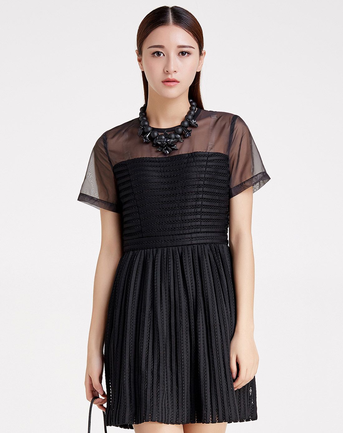 婉甸wandian女装专场 婉甸黑色短袖连衣裙