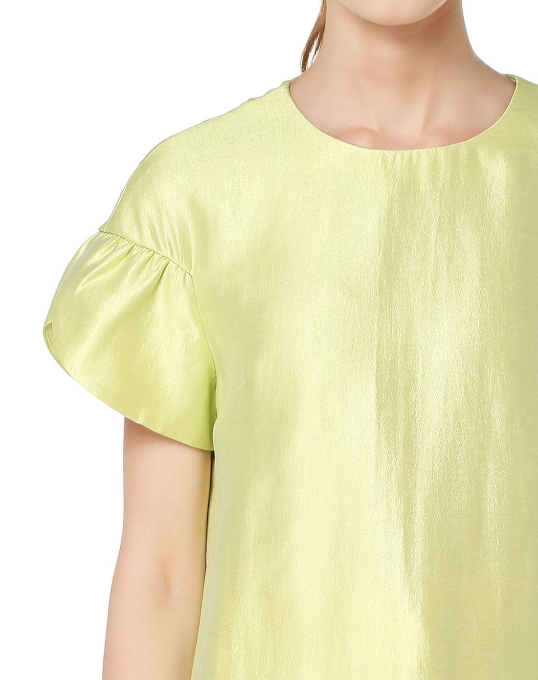 欧时力ochirly浅黄绿色简约气质短袖上衣1142012130592_唯品会