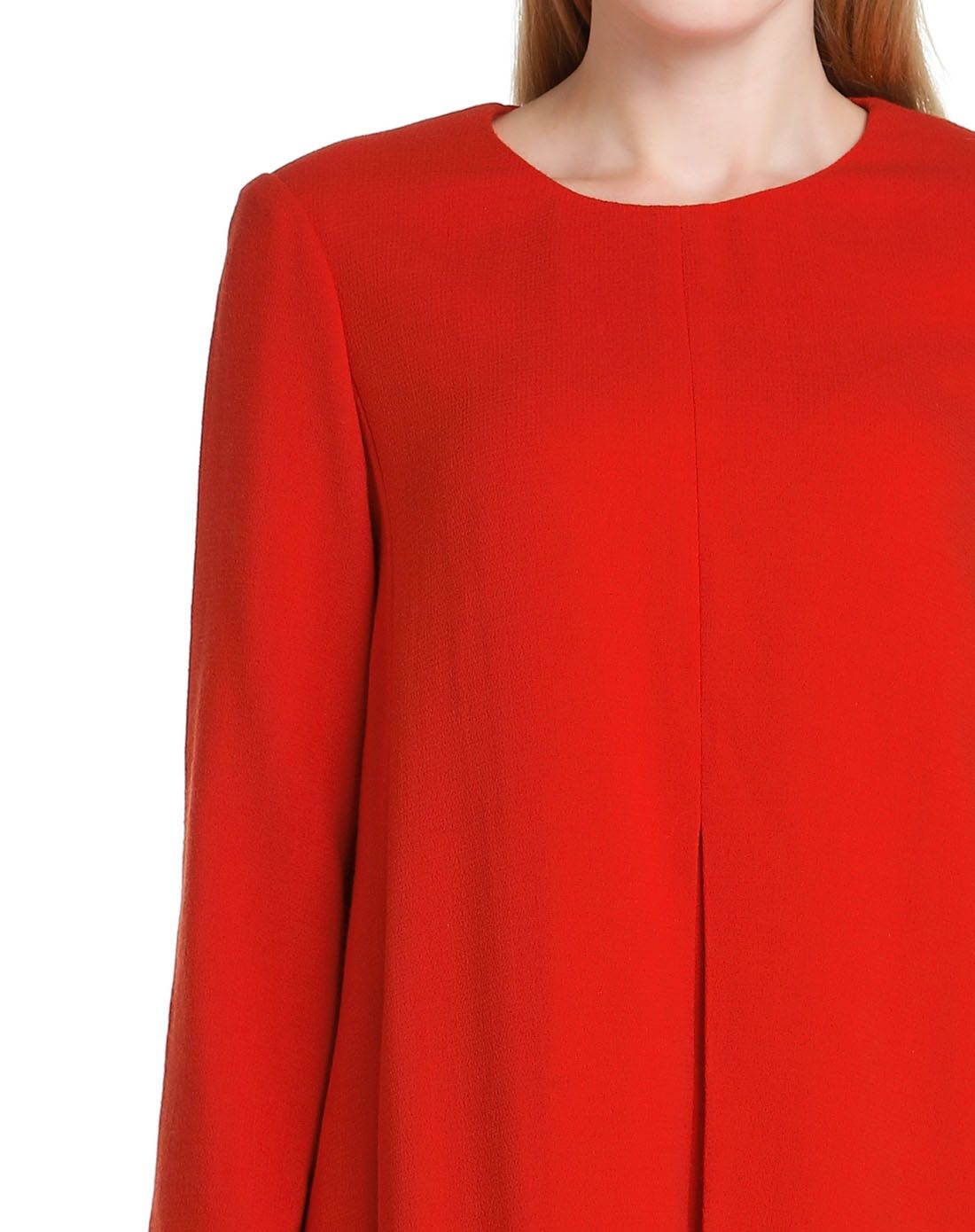 深橘红色宽松时尚九分袖连衣裙