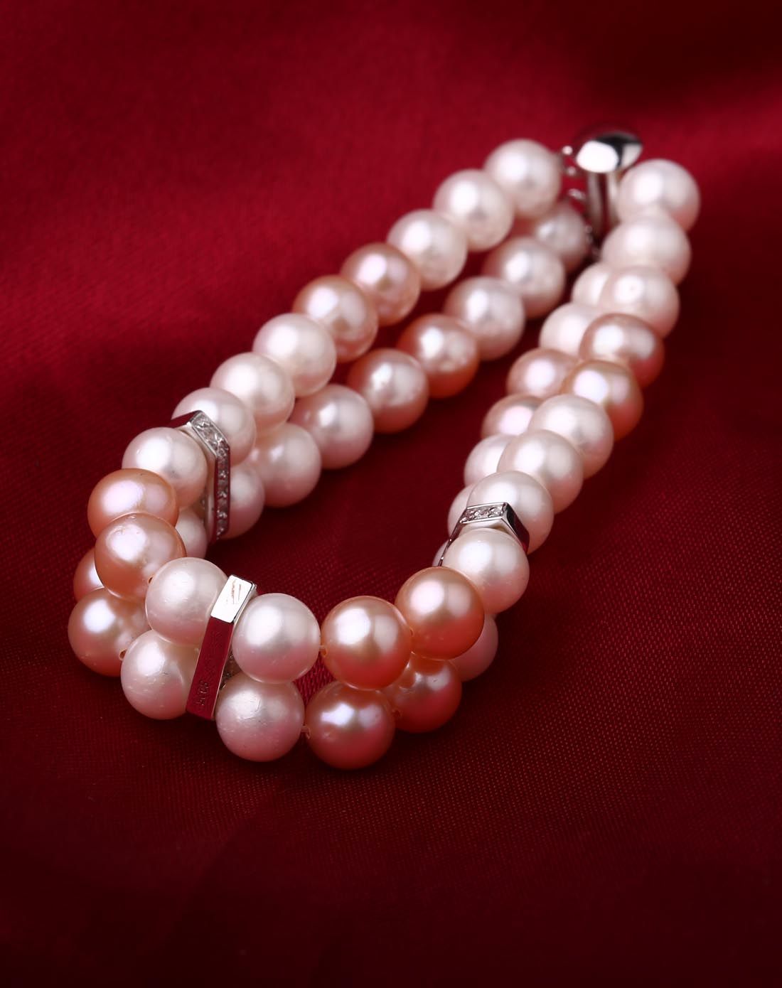 时尚款双色天然淡水珍珠双排手链