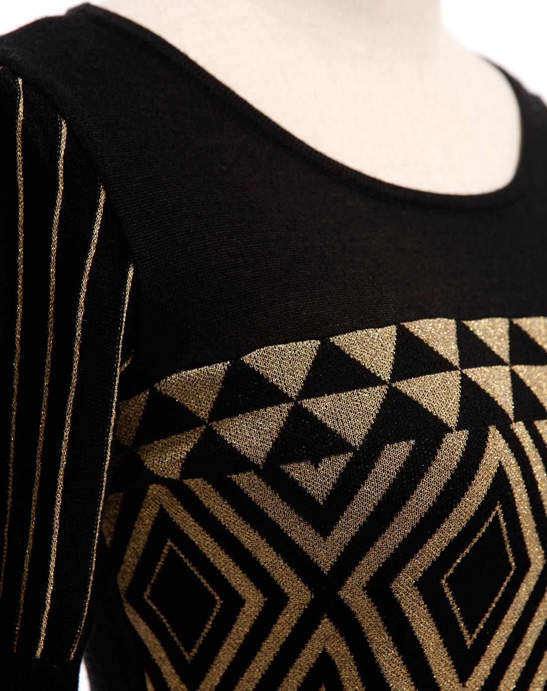 黄/黑色条纹时尚长袖针织衫