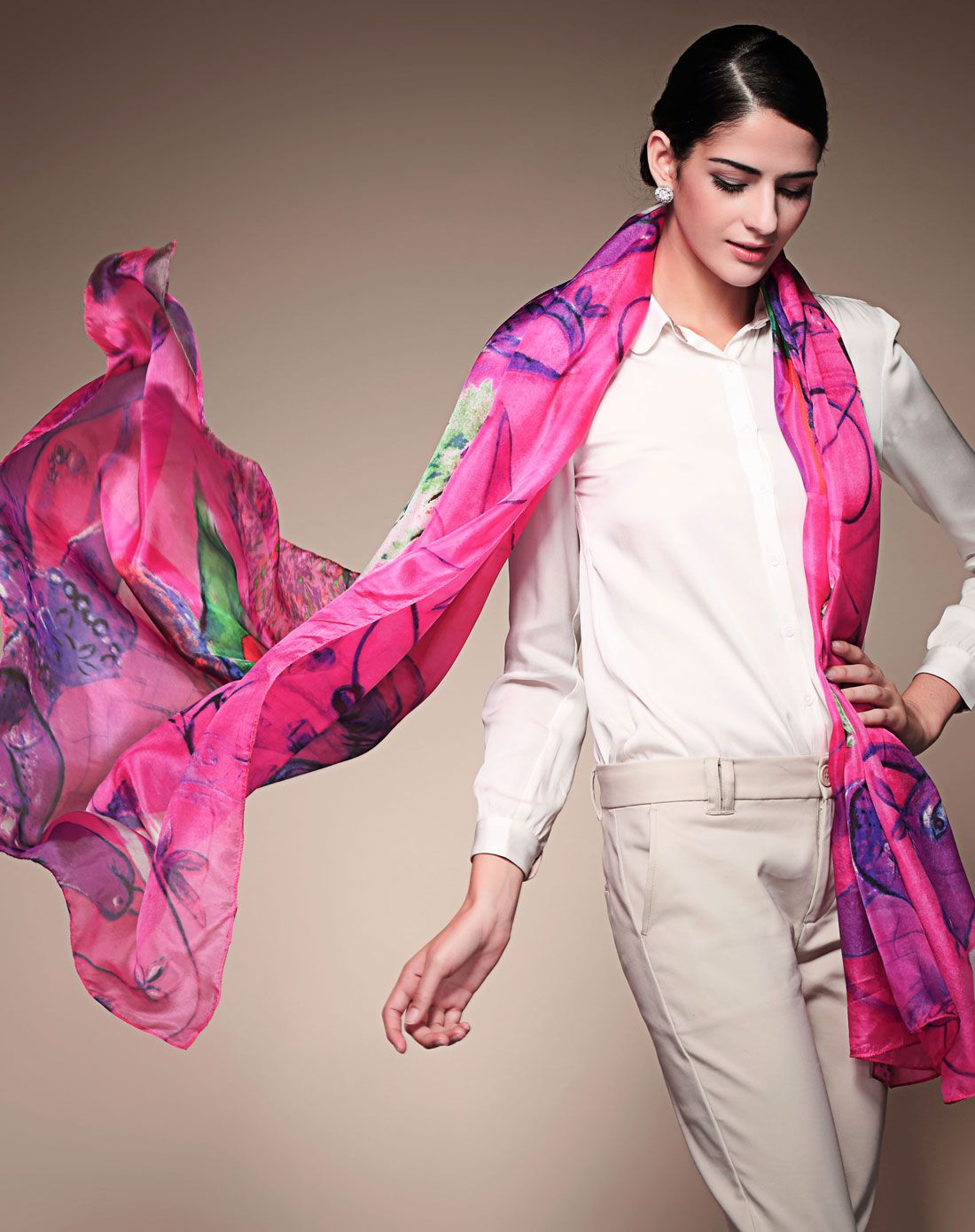 丝界 唯品专供迷鹿源奢华柔美桑蚕丝超长丝巾