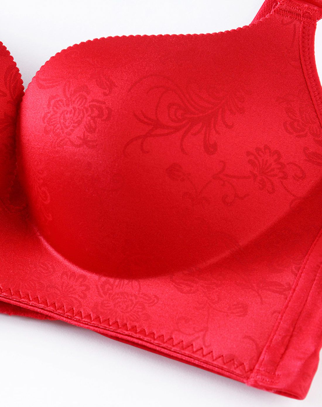 一片式无钢圈大红色印花3/4中厚杯调整型文胸