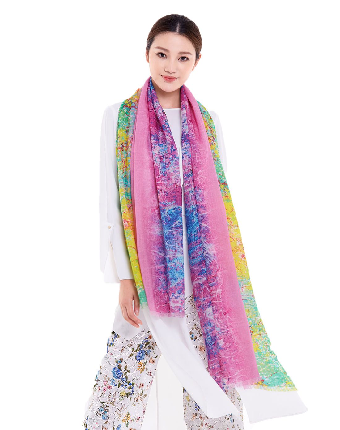 绝代佳人 花舞霓裳时尚羊毛高档印花披肩