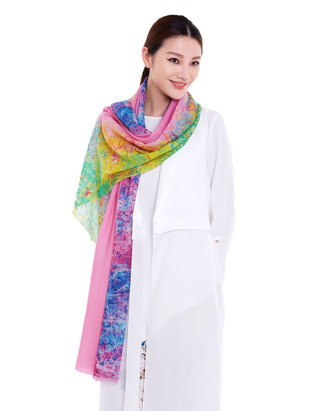 绝代佳人 花舞霓裳时尚羊毛高档印花披肩