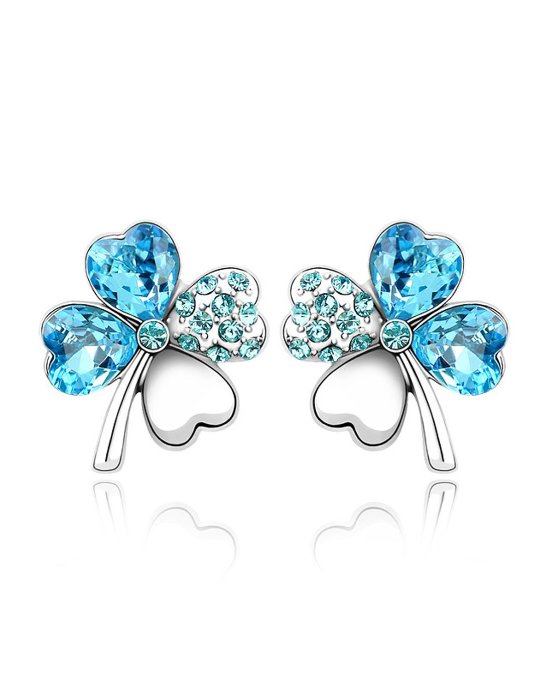 施华洛世奇元素水晶耳环甜美四叶海蓝
