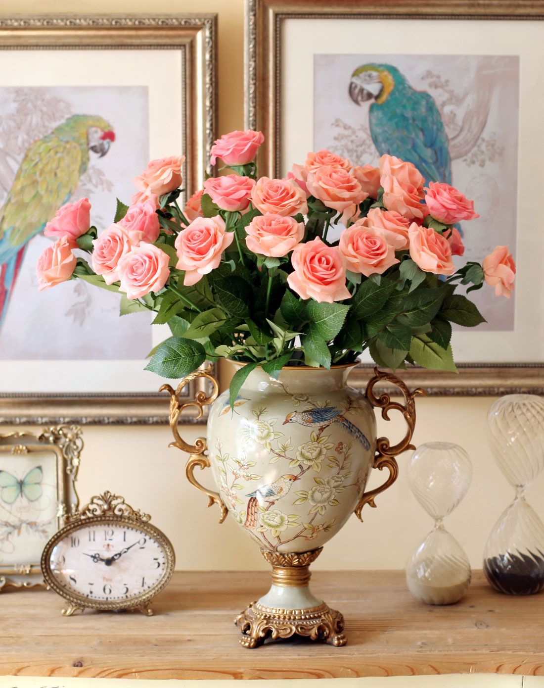 鱼西美屋专场直发货欧式宫廷风卡罗尔花鸟高脚陶瓷大花瓶hp0100yx_唯