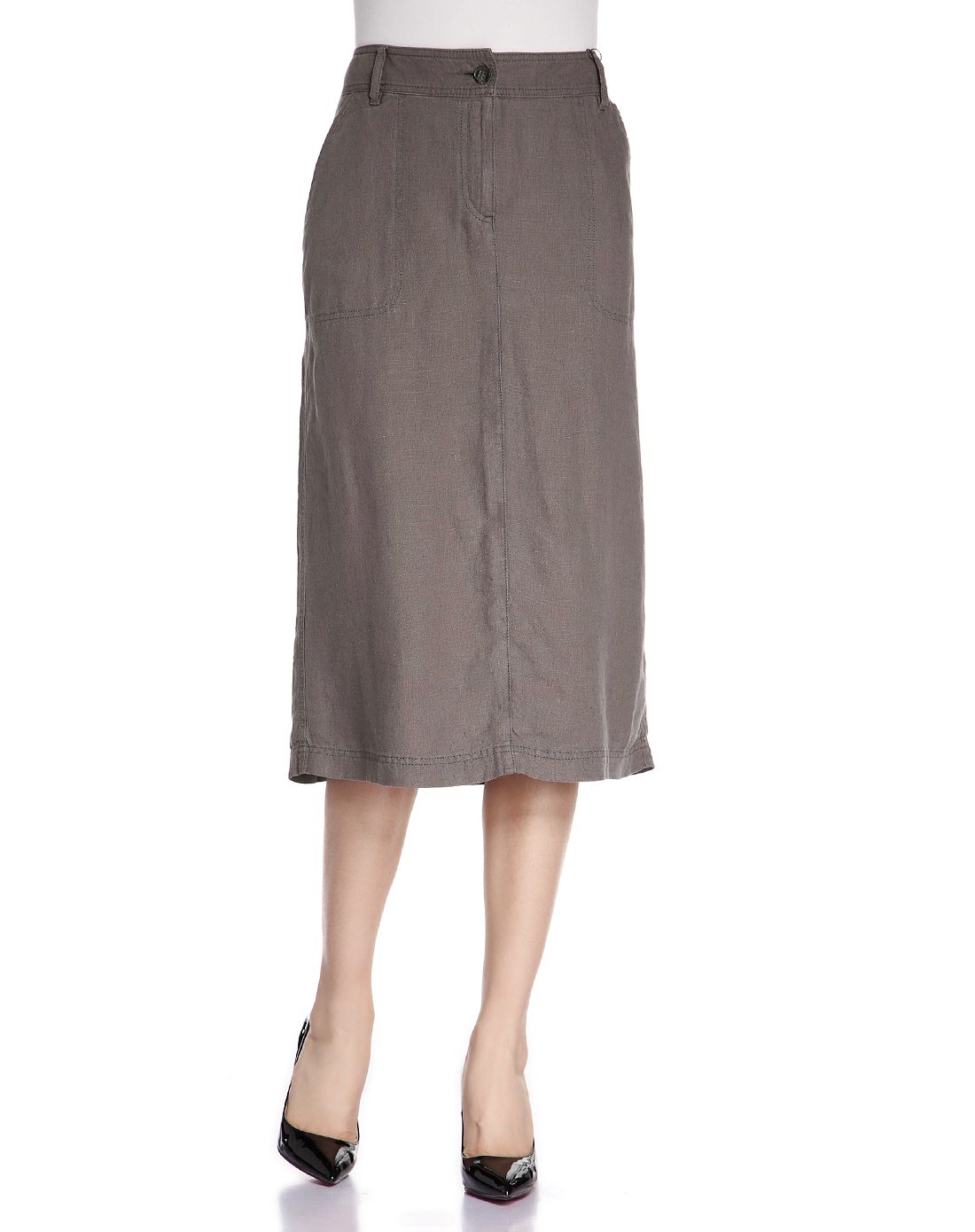 女款咖啡色亚麻a字短裙