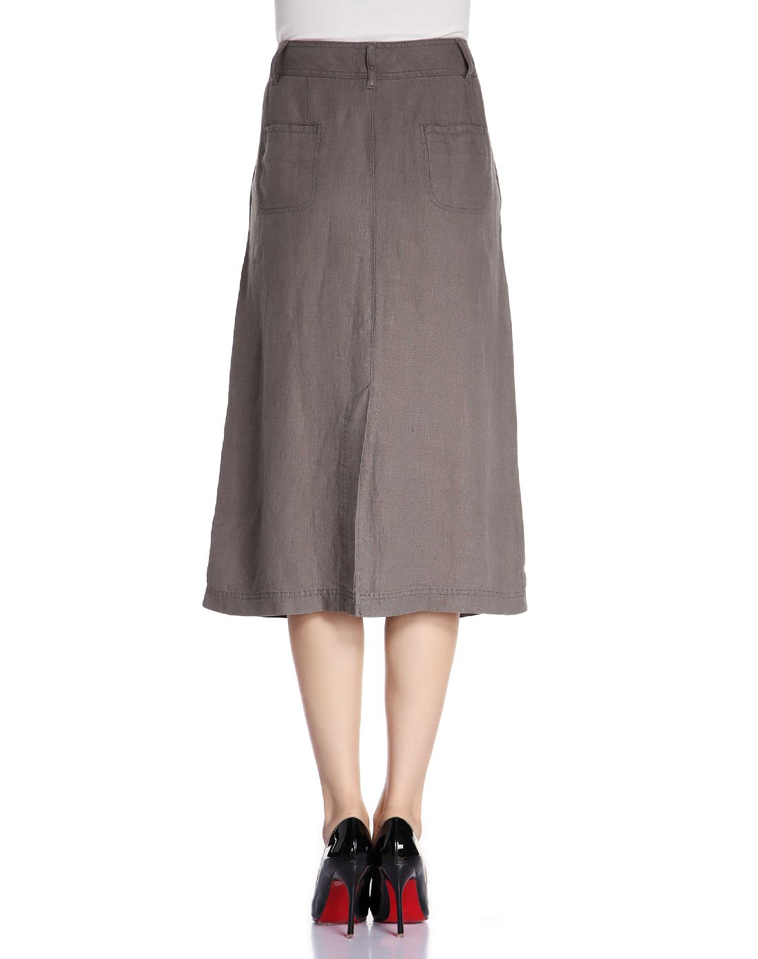 女款咖啡色亚麻a字短裙