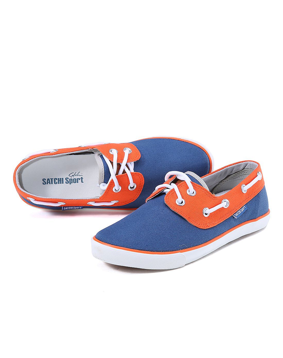 沙驰satchi sport女士布鞋专场活力透气 蓝色配橙色帆布鞋m493156180