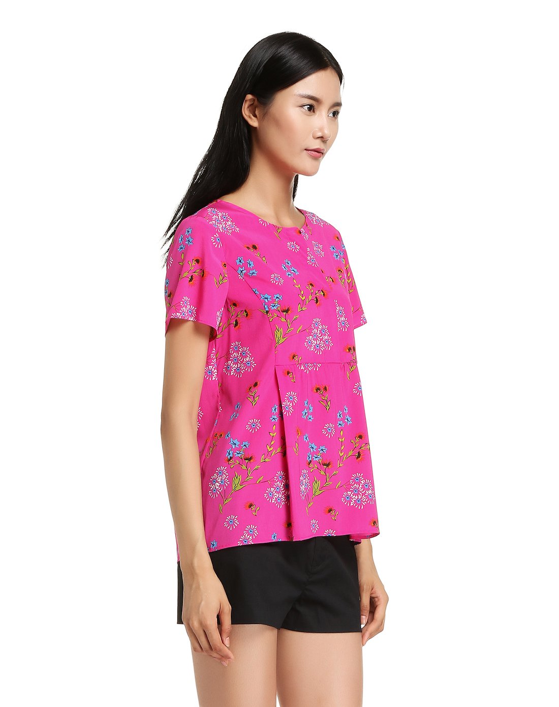 女款百搭斯文花俏短袖上衣玫瑰粉