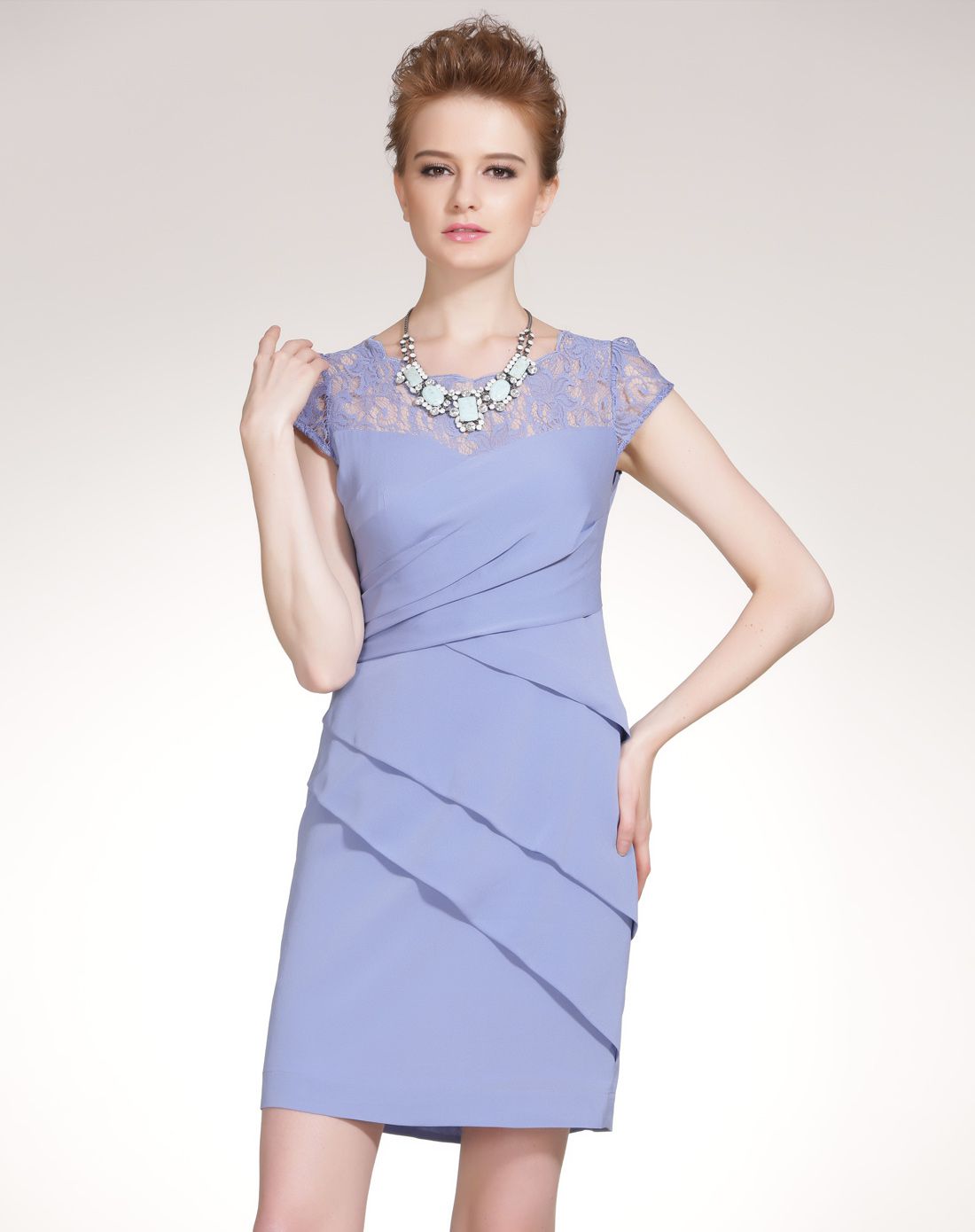 女款粉蓝色桑蚕丝连衣裙