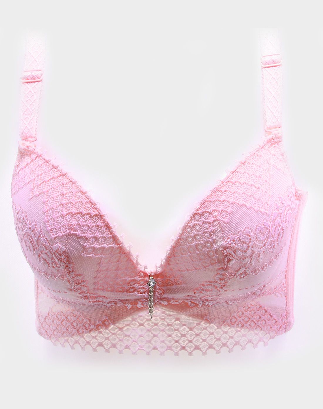 粉色性感蕾丝花边3/4杯聚拢文胸