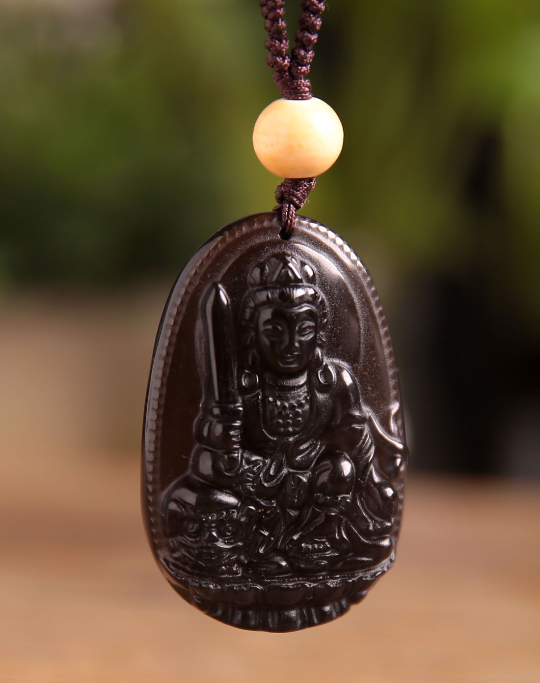 白玛曲珍 兔-文殊菩萨 天然冰种七彩黑曜石挂件 汉传佛教之生肖守护神