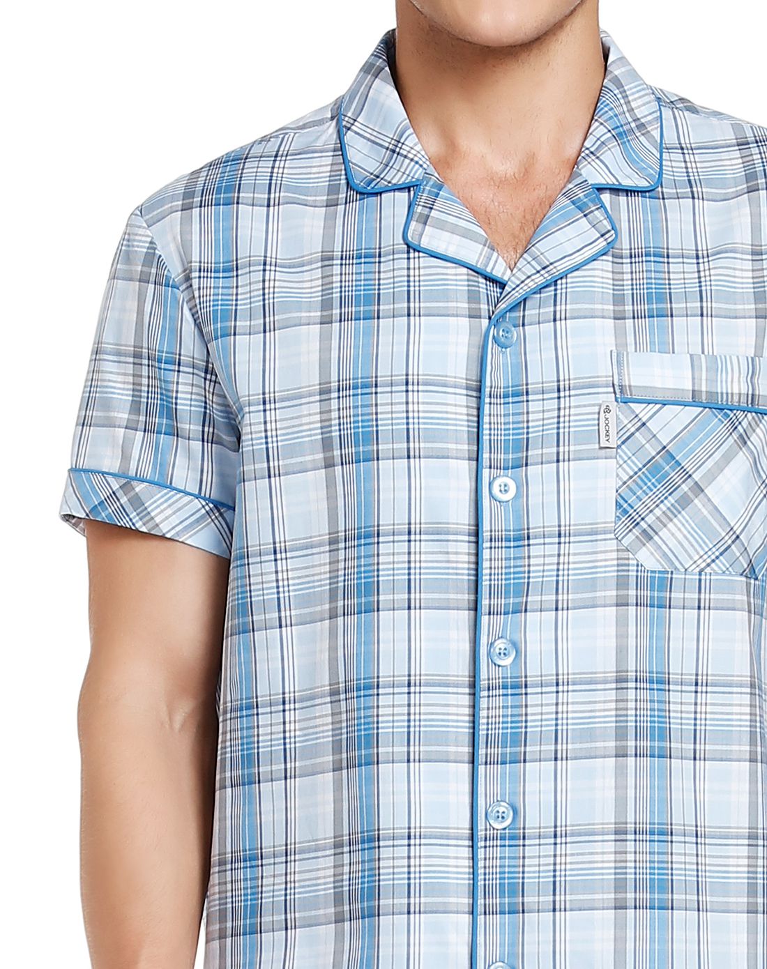 jockey内衣家居服男女男款浅蓝/蓝色朴素休闲短袖家居套装j1511503834