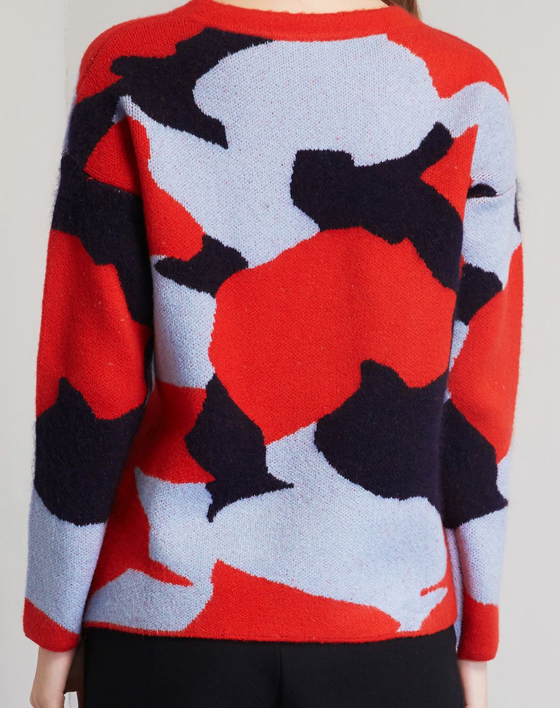 红蓝拼接色套头毛衫红蓝组