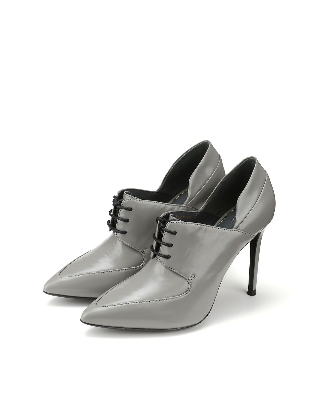 意大利进口优雅女款灰色牛皮高跟深口单鞋