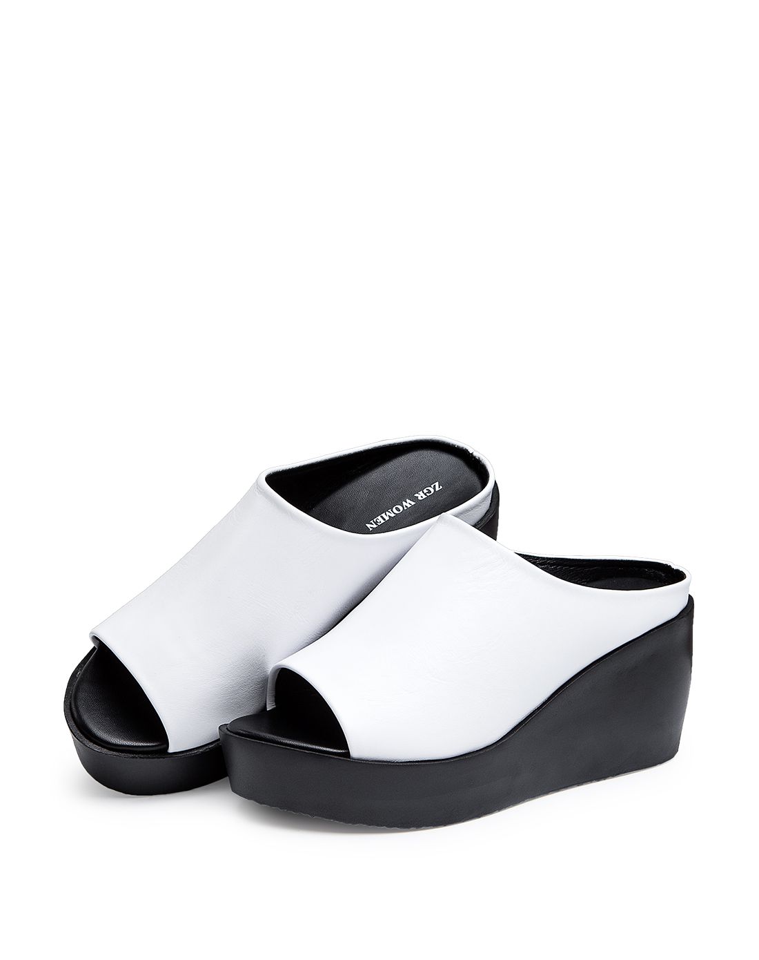 2016新款[牛皮]简约经典百搭坡跟白色凉拖