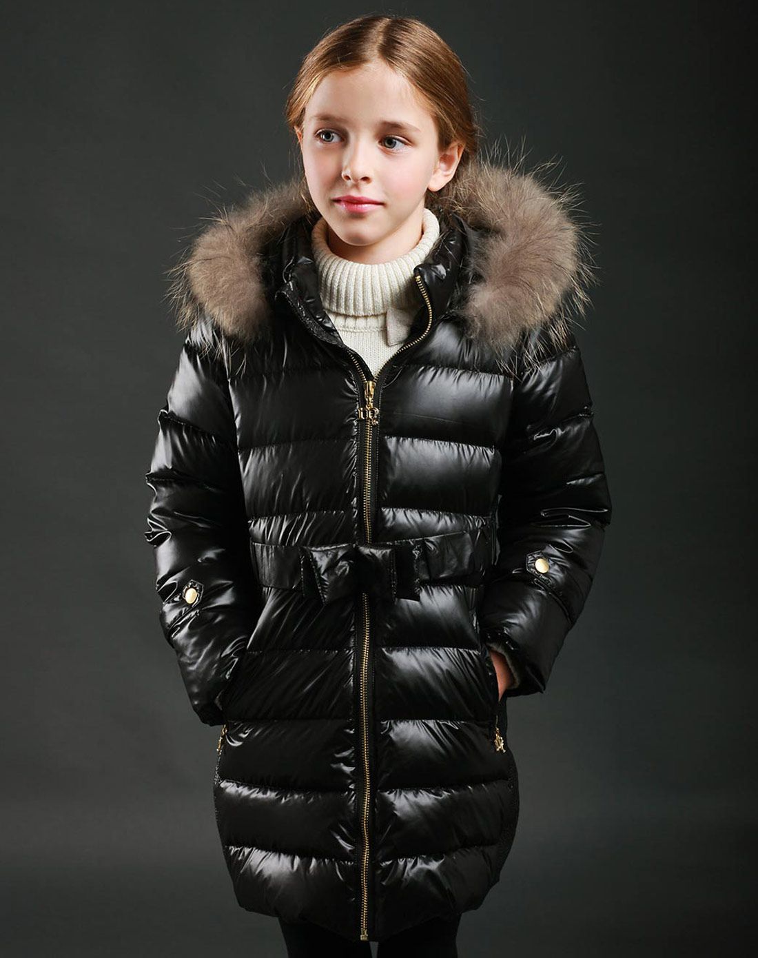 摩登小姐女童黑色羽绒服qd41202388_唯品会