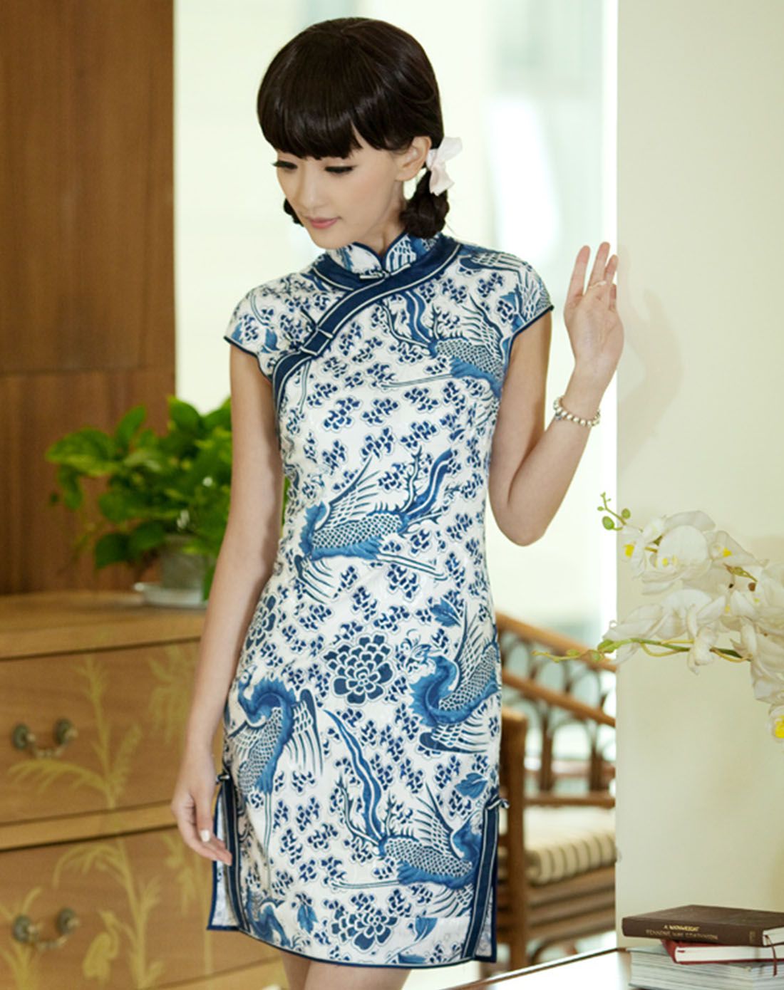 青鸾 青花瓷旗袍裙