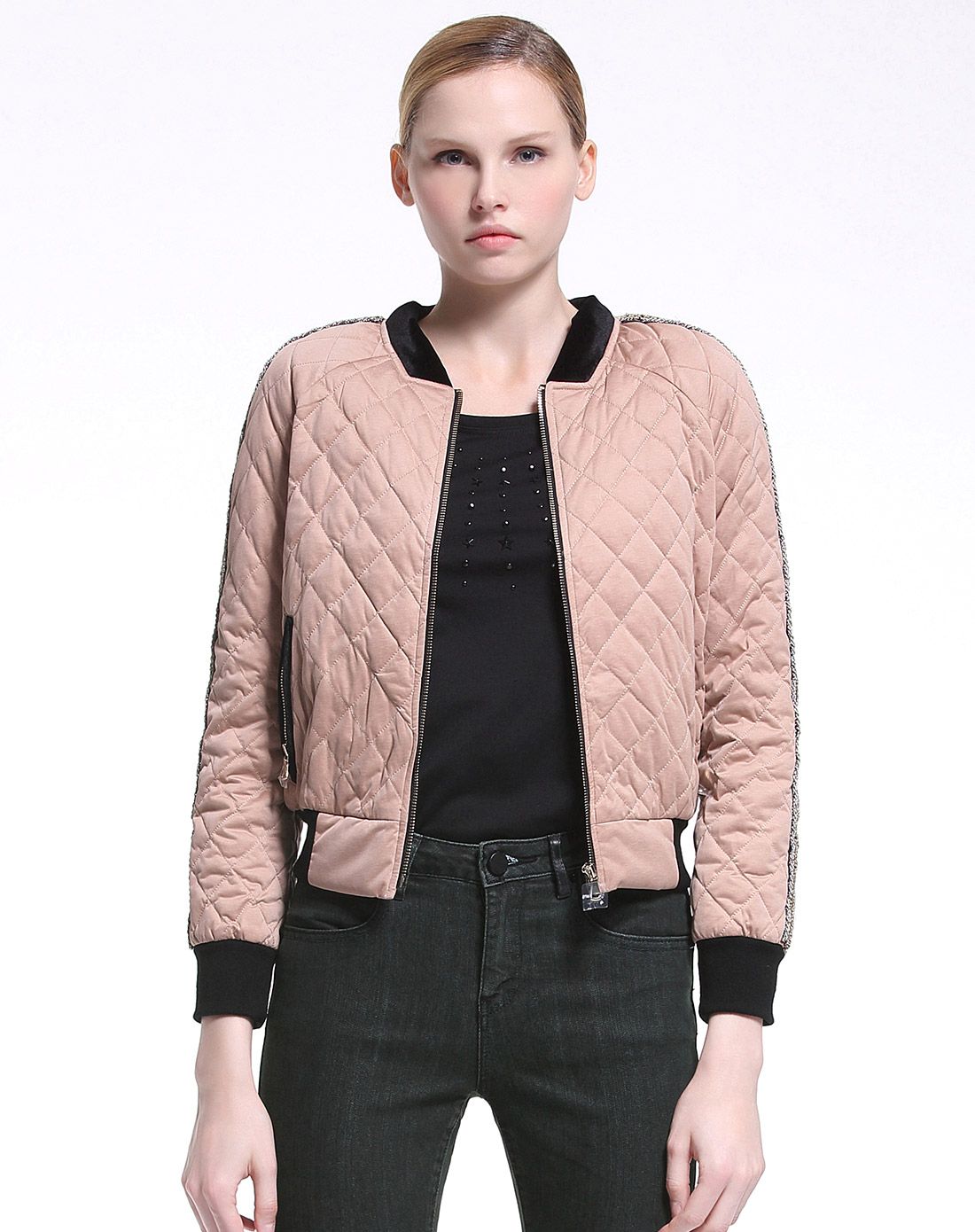 深裸色时尚百搭长袖羽绒服