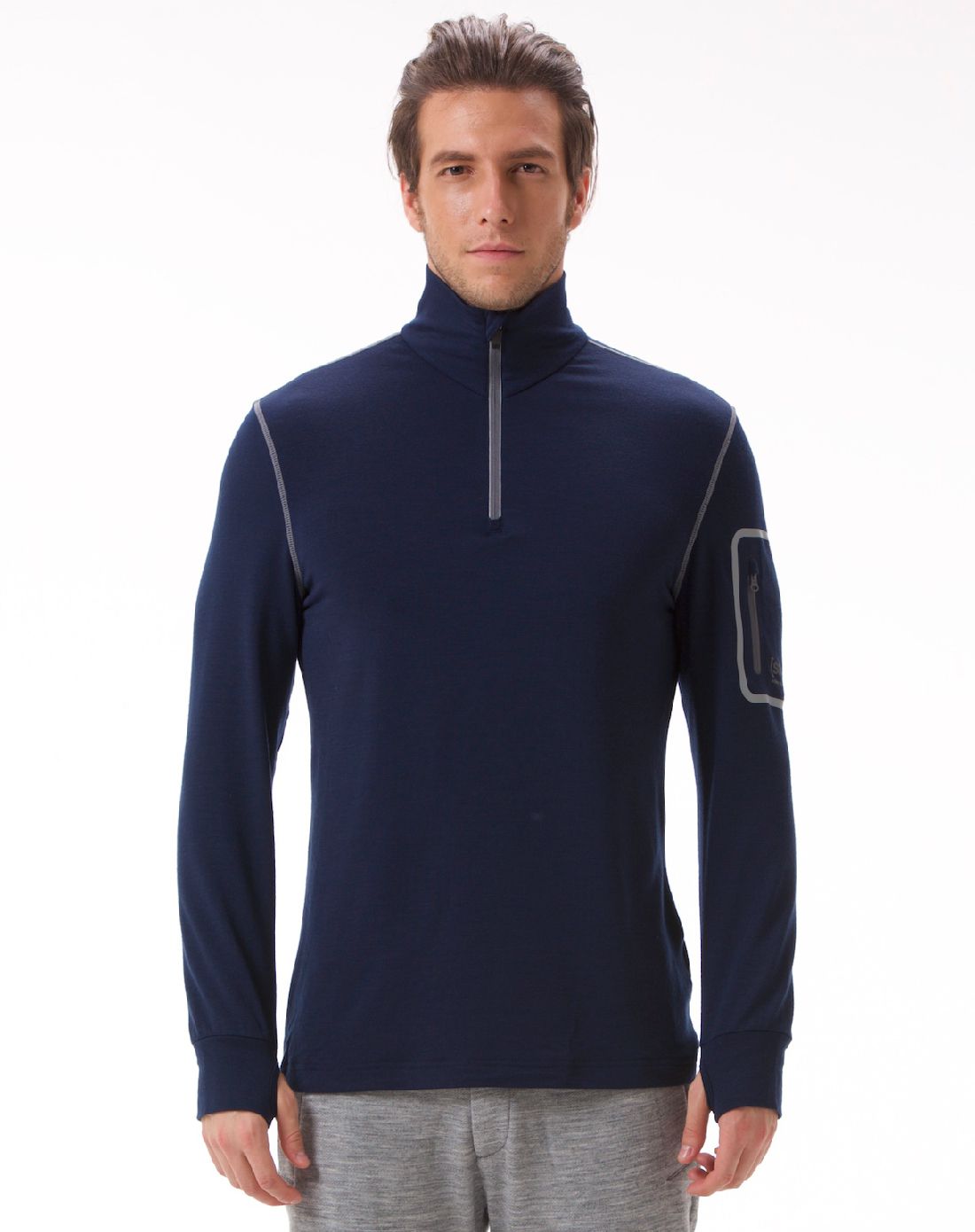 保暖加厚款 男子深蓝色羊毛半襟罩衫