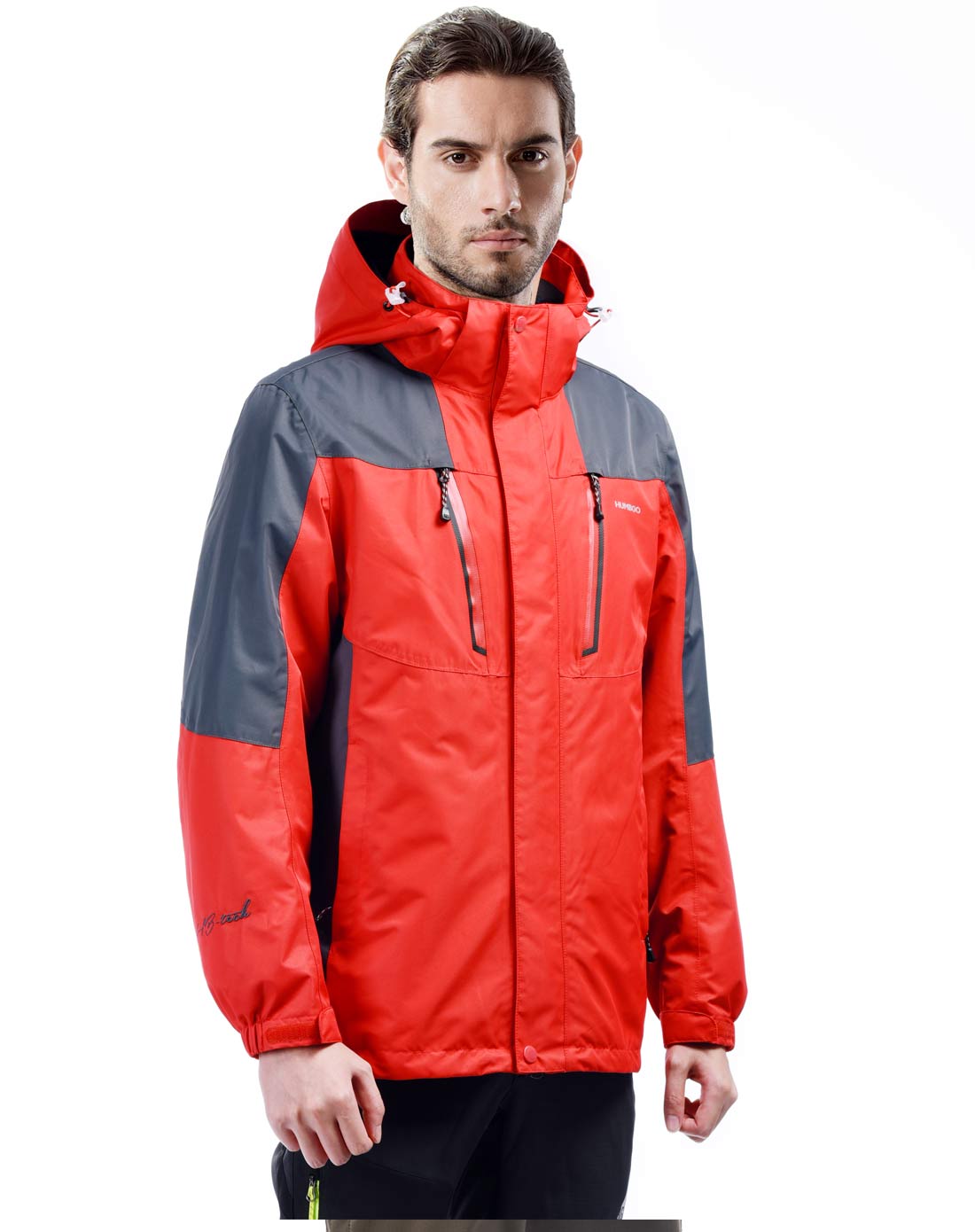 猎豹男款中国红防风保暖冲锋衣