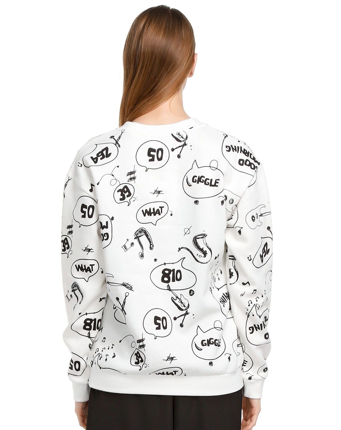 b   a b白/黑色时尚印纹长袖卫衣