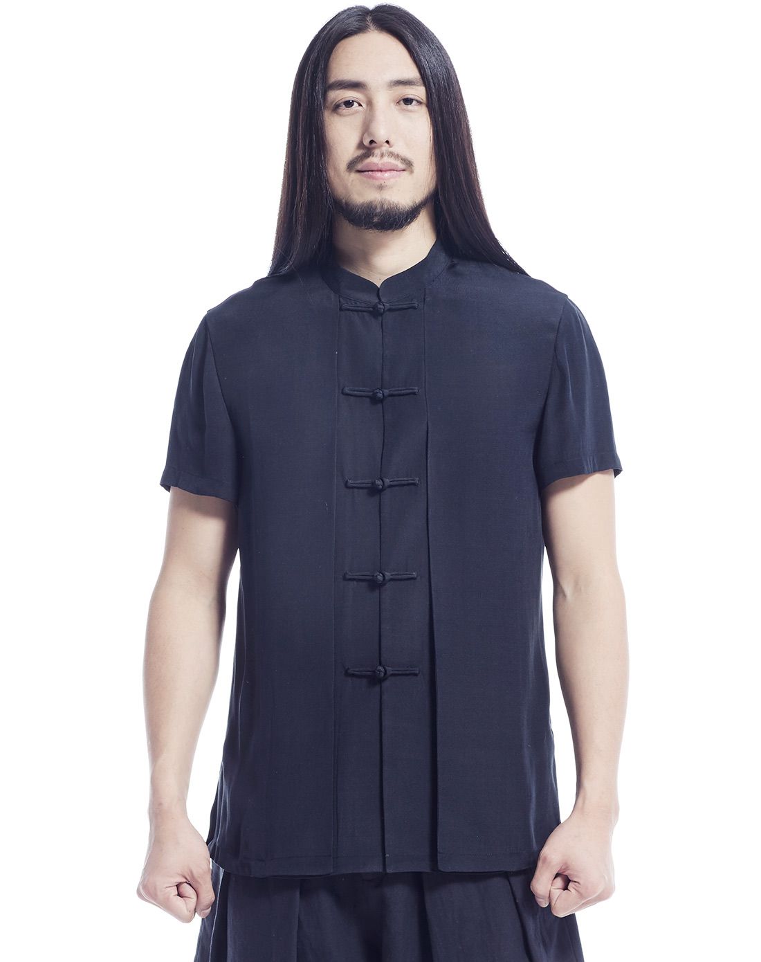 男士玄色桑蚕丝休闲薄款衬衫