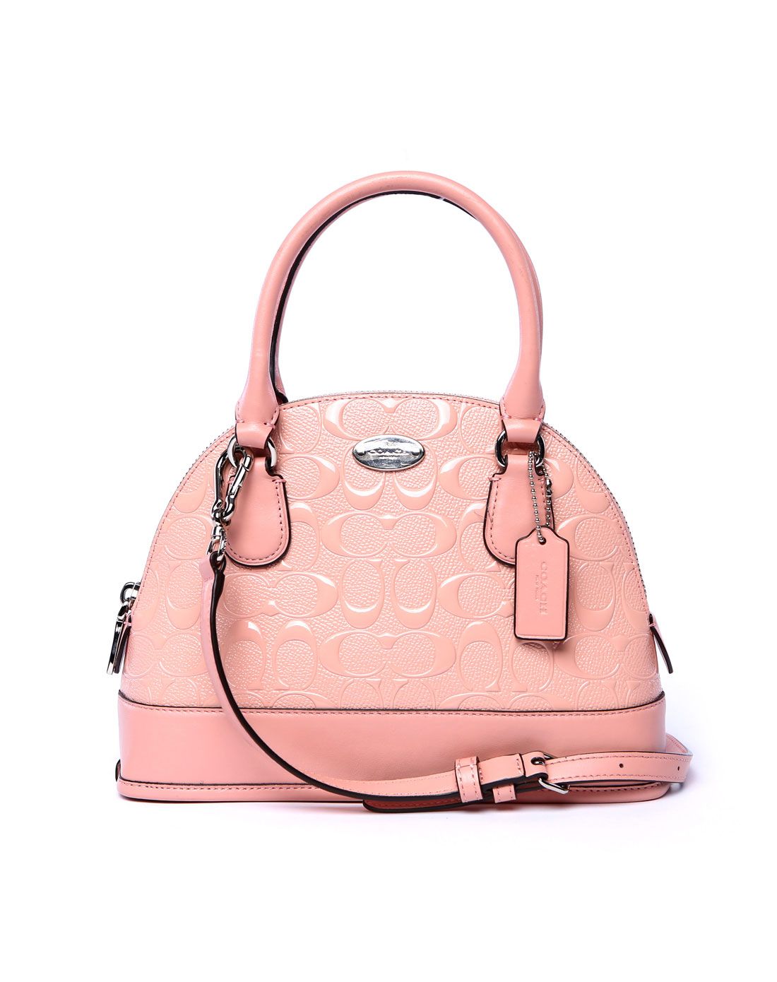 > coach女士纯皮压花粉色小号贝壳包