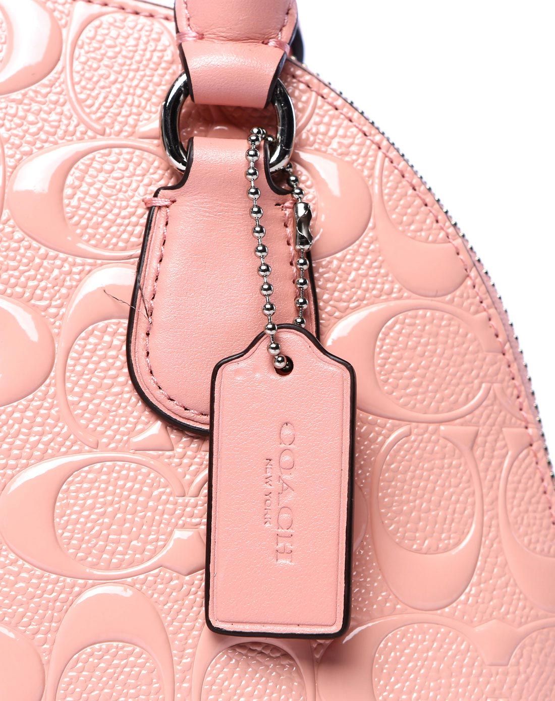 > coach女士纯皮压花粉色小号贝壳包