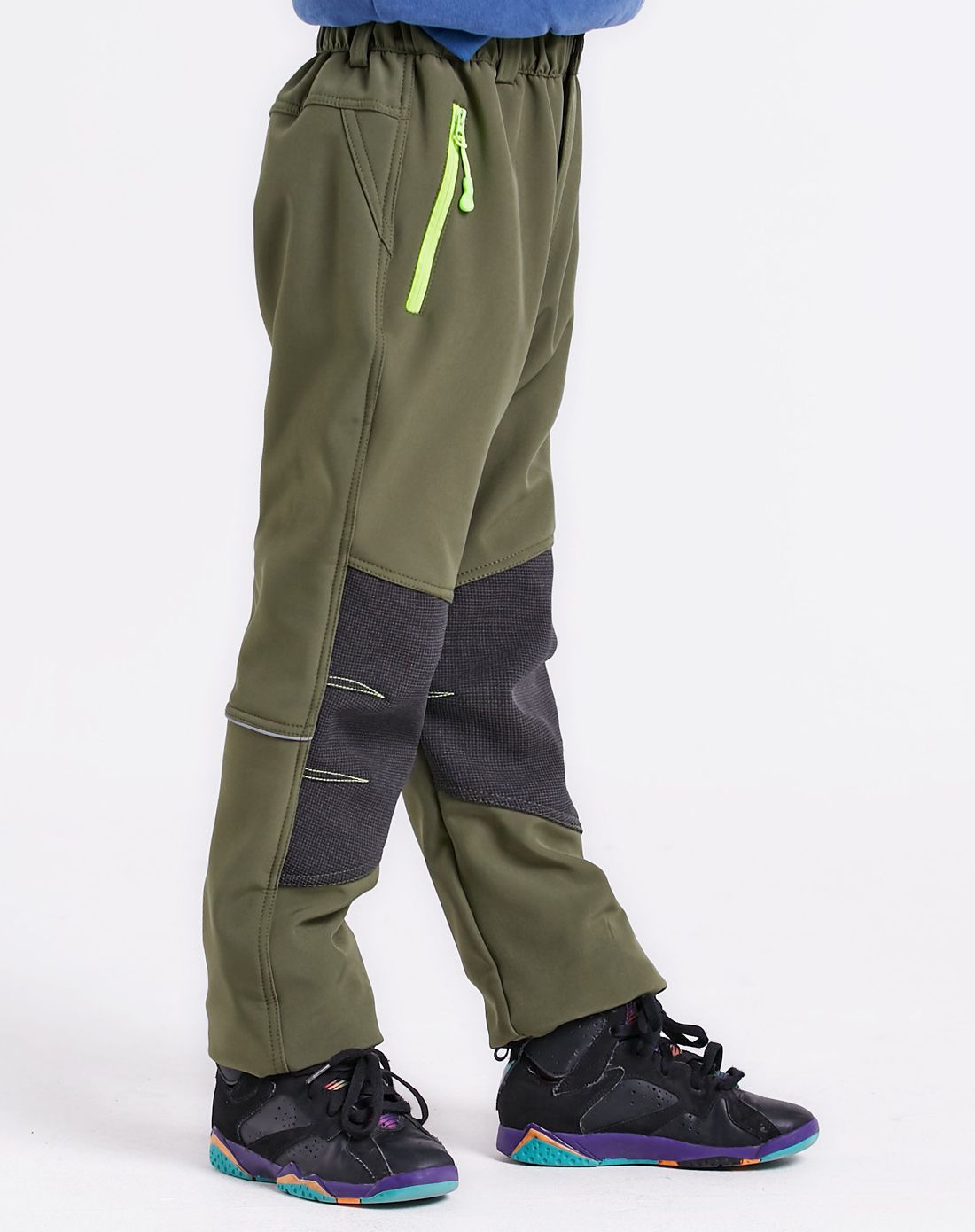 儿童款军绿休闲保暖软壳裤